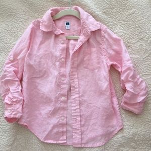 Boys Pink Long Sleeve Linen Button Down Size 4